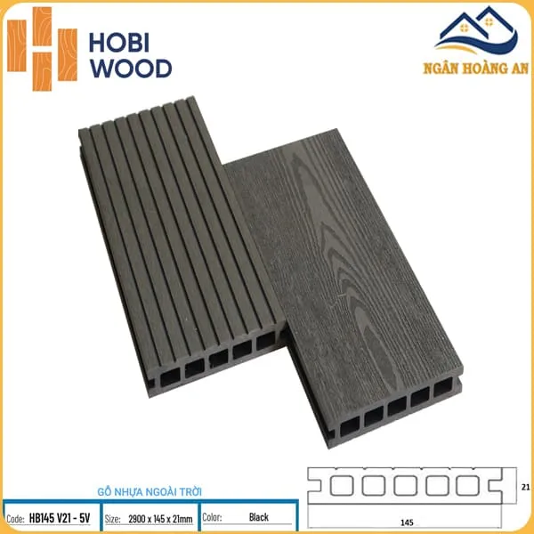 Sàn  Ngoài Trời HobiWood 5 Lỗ Vuông HB145 V21-5V